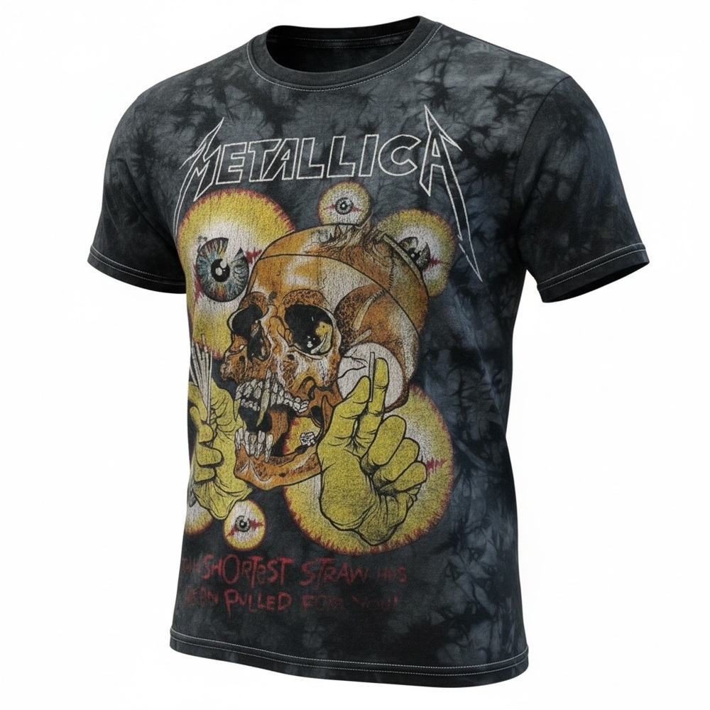 Metallica The Shortest Straw Pushhead Tie Dye Band T-Shirt Double Sided 📐S